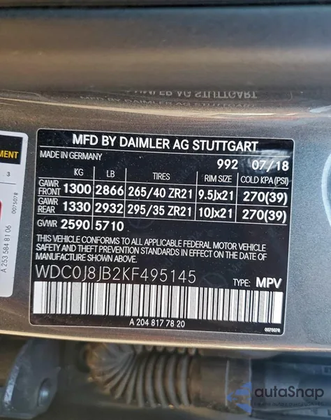 2019 Mercedes-Benz Glc Coupe 63 4Matic Amg from USA, damaged, VIN WDC0J8JB2KF495145